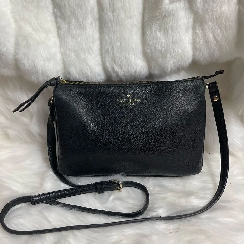 Kate Spade NewYork textured leather black crossbody bag gold tone accents